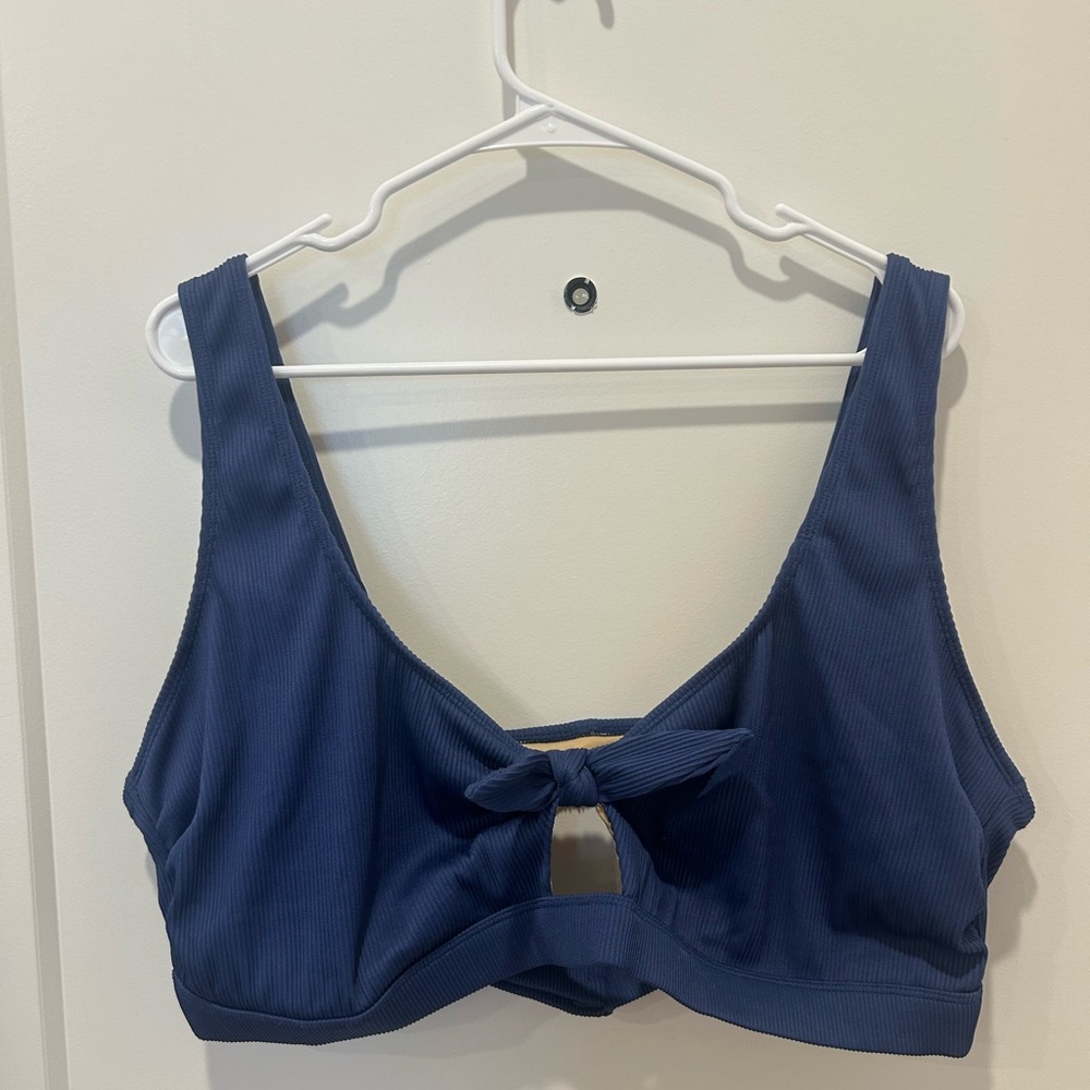 Navy Blue Ribbed Bikini Top with Bow Detail